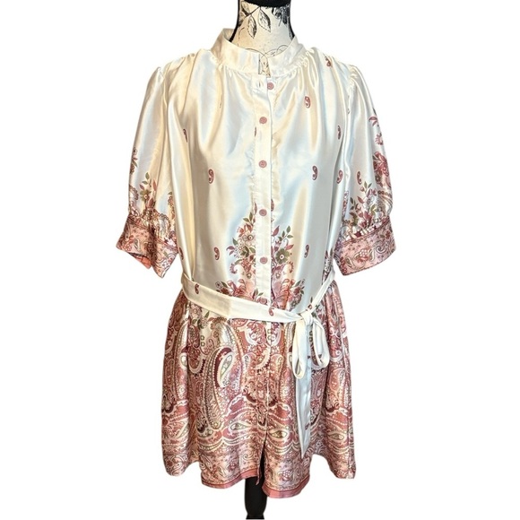 Fate Dresses & Skirts - Fate Precious Paisley Satin Dress Mini Puff Sleeves
Cream and Pinks Size L New